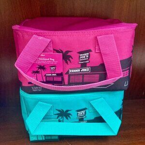 NEW Set of 2 Trader Joe's Mini Insulated Tote / Lunch Bags (Pink/Yellow + Teal)